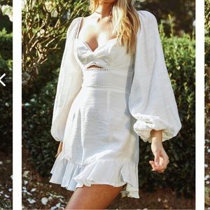 Catch Feelings Sweetheart Neckline Dot Trim Dress White